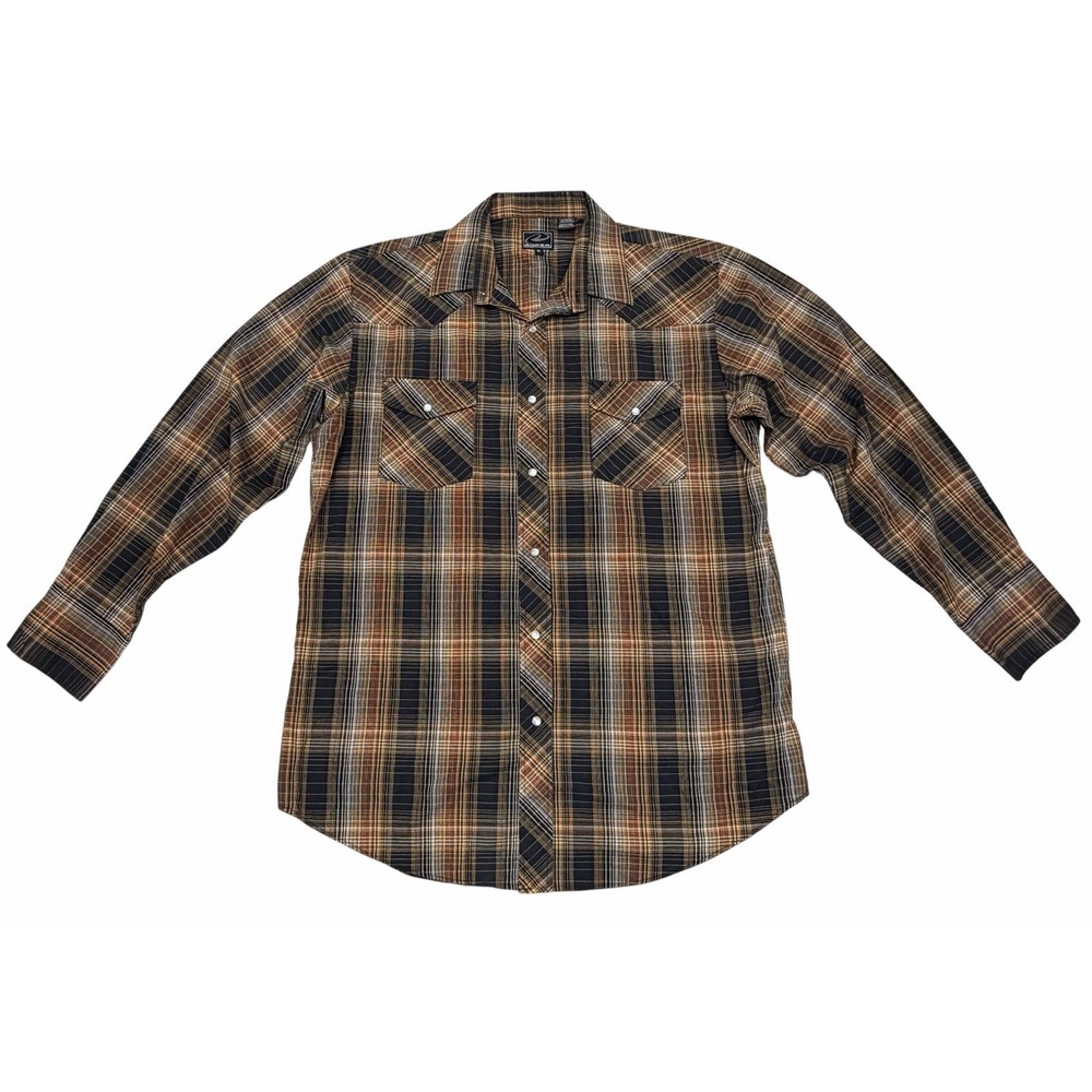 Roper Button Up Shirt Plaid Western Pearl Snap Rodeo Cowboy Brown Black Mens XL